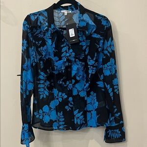 NWT Fashion Nova Black and Blue Floral Blouse